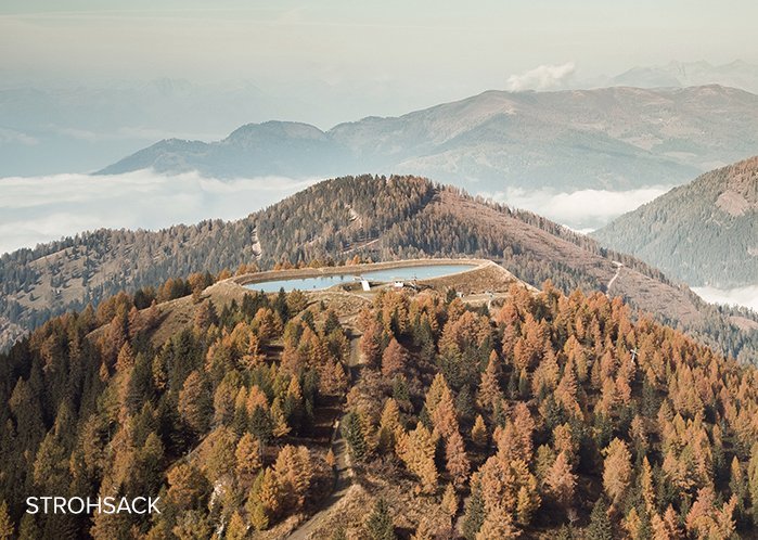 Drohnenaufnahme des Speicherbecken Strohsack im Skigebiet Bad Kleinkirchheim