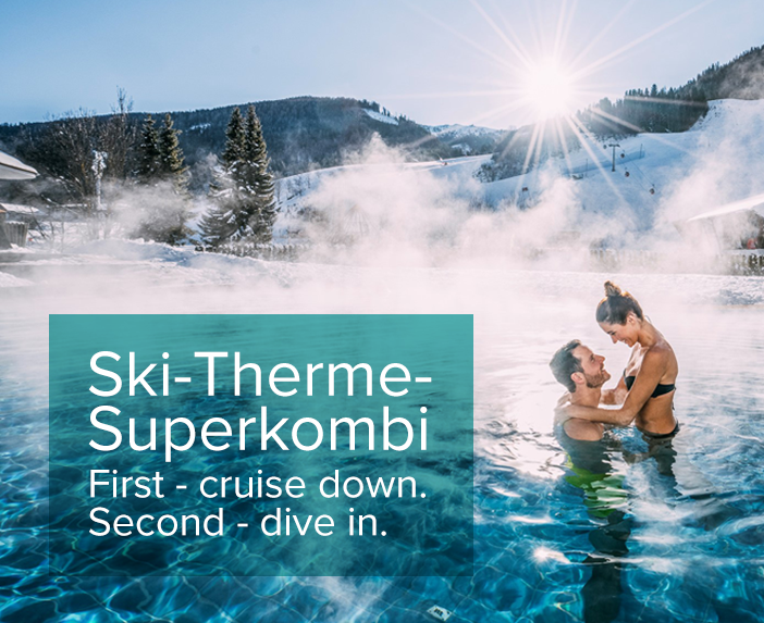 Ski-Therme-Superkombi, zuerst Abfahren, dann Eintauchen