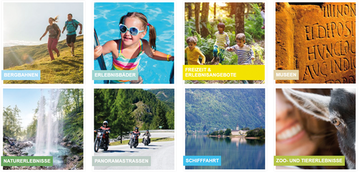 Destinations-Kategorien für Besuche mit der Kärnten Card im Sommer 2023
