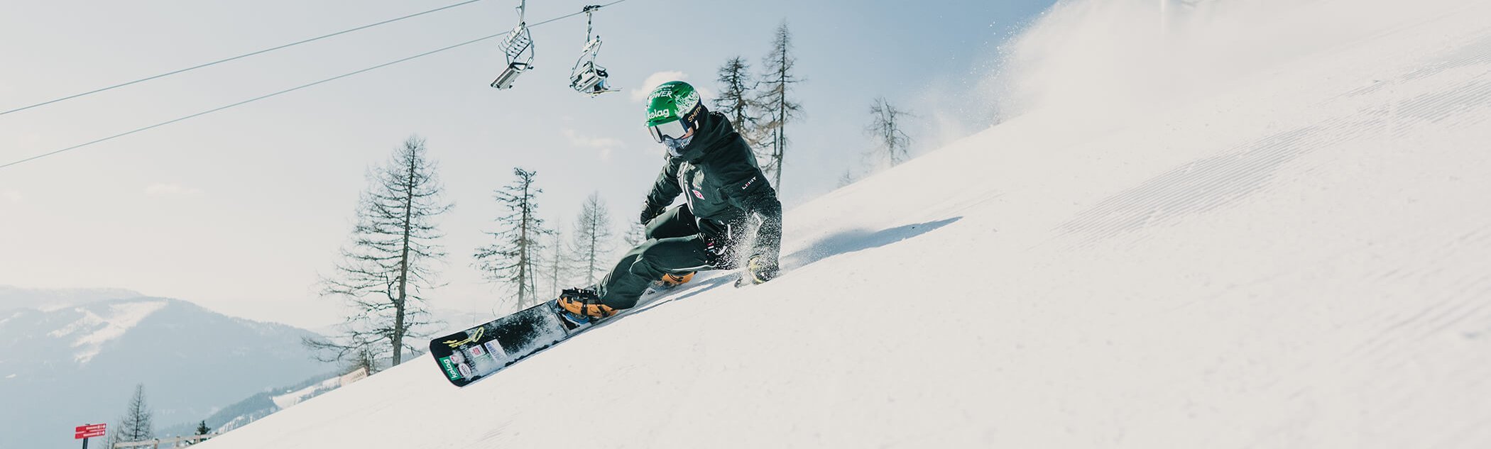 Snowboarden auf der Spitzeckabfahrt, Doppelmayr D-Line Spitzeckbahn, moderne Liftanlage in Bad Kleinkirchheim