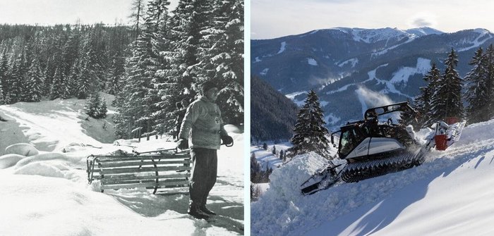 Bad Kleinkirchheimer Skigebiet, Pistenpflege im Jahr 1956 und 2022