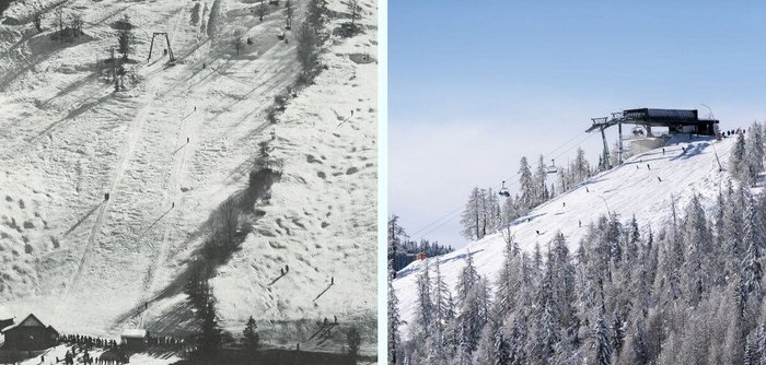 Bad Kleinkirchheimer Skigebiet, Pistenpflege im Jahr 1956 und 2022