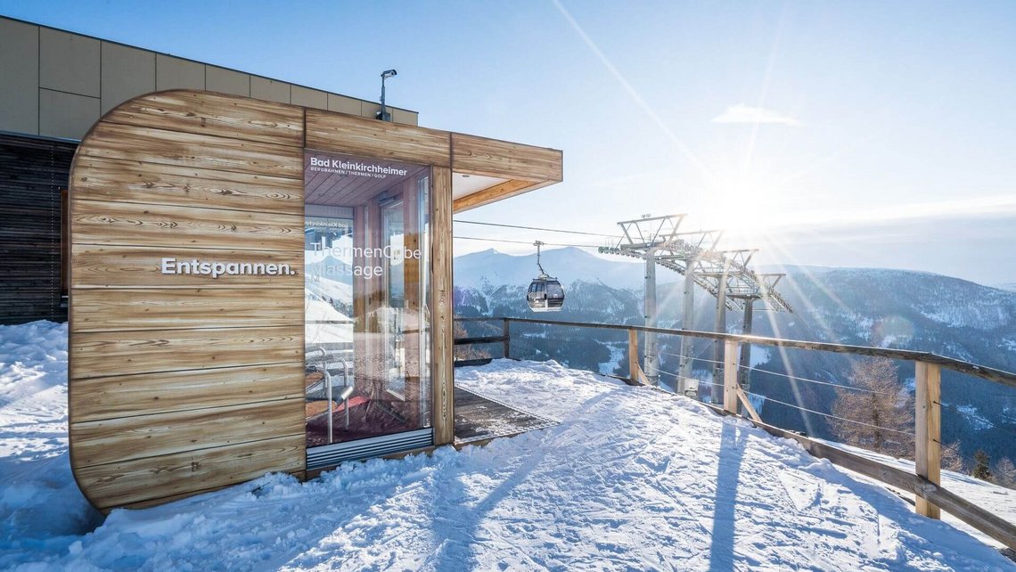 Sauna direkt auf der Piste im Skigebiet Bad Kleinkirchheimer Bergbahnen, hohes Serviceangebot