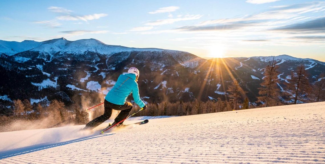 Sei der erste auf der Piste im Skigebiet der Bad Kleinkirchheimer Bergbahnen, Sonnenaufgang und Panorama genießen, Early Bild, Schneesicherheit