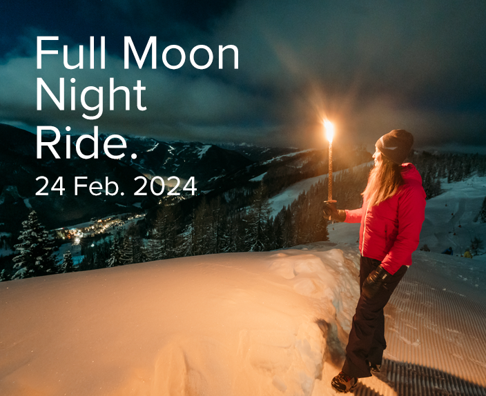 Full Moon Night Ride on 24 February 2024, cable car Biosphärenparkbahn Brunnach, torchlight hike & fireshow