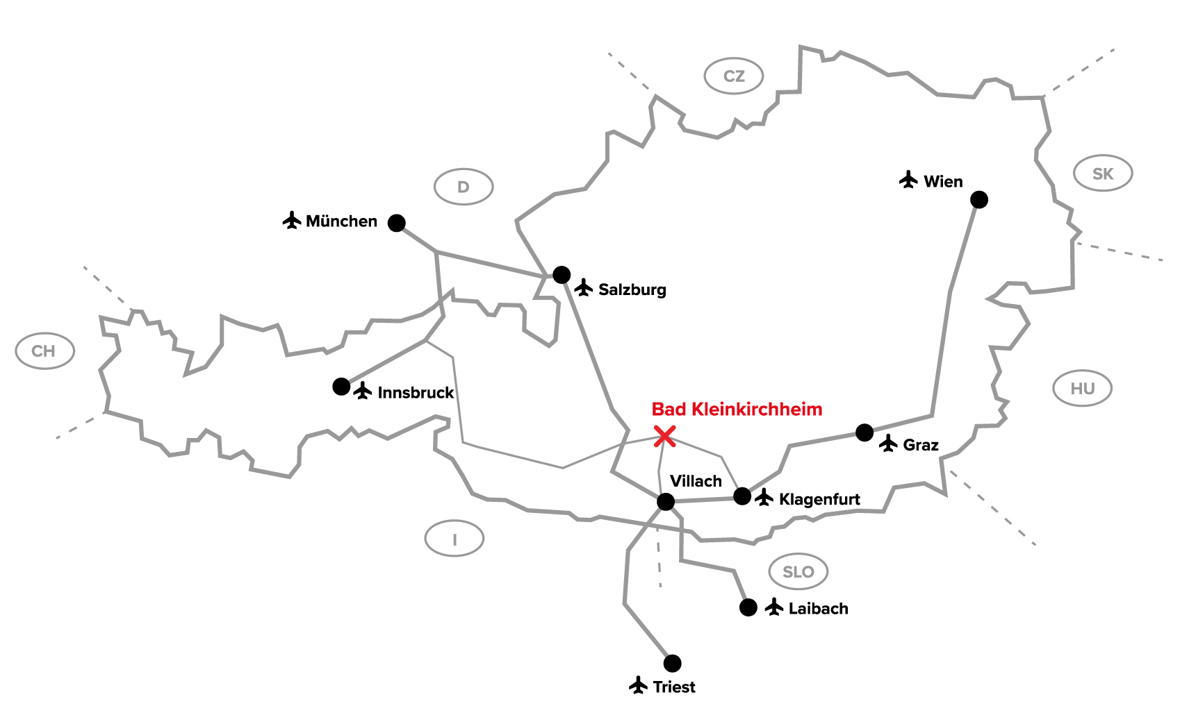 Anreise nach Bad Kleinkirchheim, Verkehrsspinne