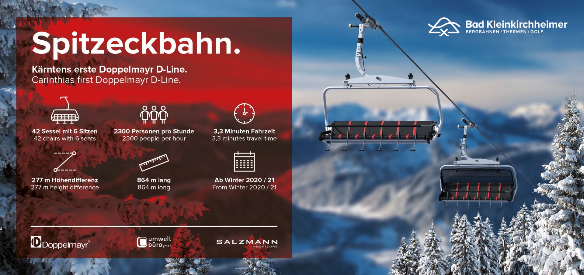 Kärntens erste Doppelmayr D-Line mit höchstem Komfort, Spitzeckbahn im Skigebiet Bad Kleinkirchheimer Bergbahnen, Top Skigebiet Kärnten